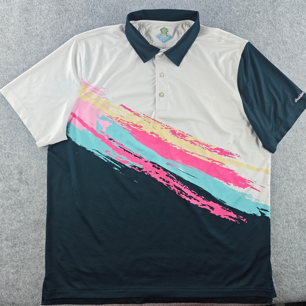 Chubbies The Brush Strokes Polo Mens XL Multicolor Performance Golf Shirt